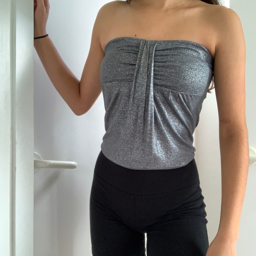 Silver metallic tube top